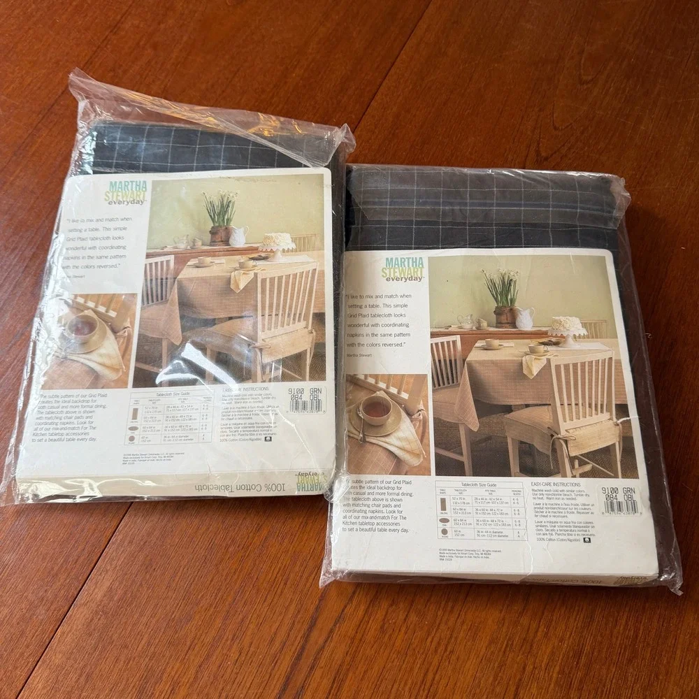 TWO NEW VTG Martha Stewart Everyday Plaid Cotton Tablecloth 60x84 Oblong Linens